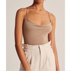 NWOT Tan Cowlneck Tie Back Bodysuit